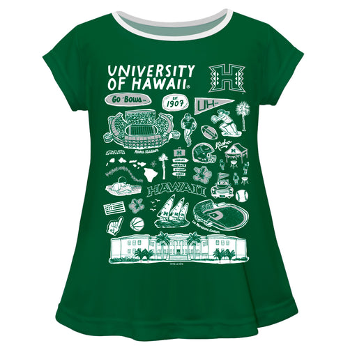 Hawaii Rainbow Warriors Hand Sketched Vive La Fete Impressions Artwork Green Short Sleeve Top