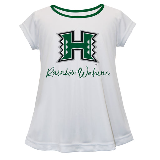 Hawaii Warriors Vive La Fete Girls Game Day Short Sleeve White Top with School Logo and Name