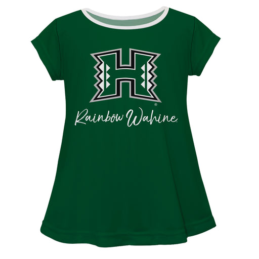 Hawaii Warriors Vive La Fete Girls Game Day Short Sleeve Green Top with School Logo and Name
