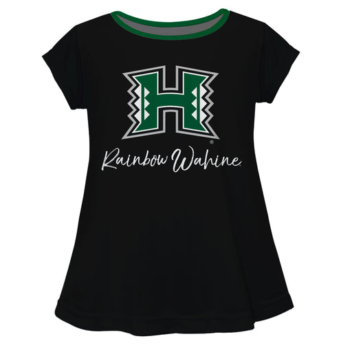 Hawaii Warriors Vive La Fete Girls Game Day Short Sleeve Black Top with School Logo and Name