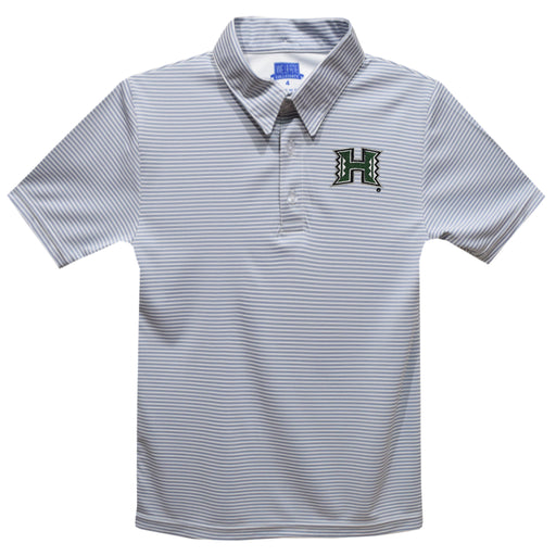 Hawaii Rainbow Warriors Embroidered Gray Stripes Short Sleeve Polo Box Shirt