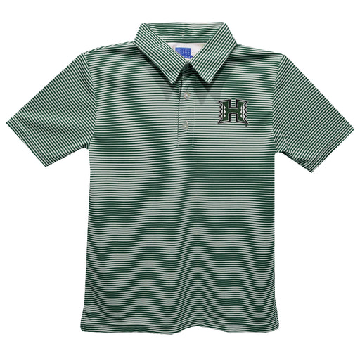 Hawaii Rainbow Warriors Embroidered Hunter Green Stripes Short Sleeve Polo Box Shirt