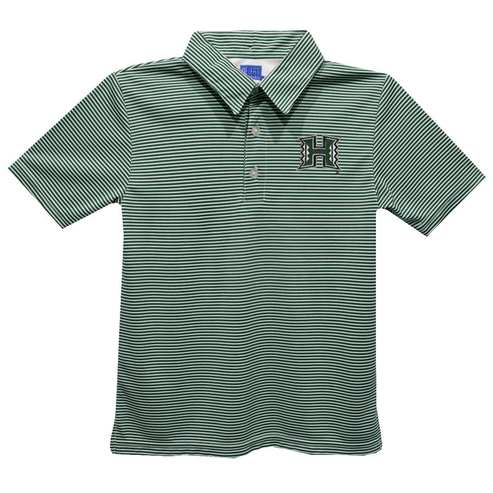 Hawaii Rainbow Warriors Embroidered Hunter Green Stripes Short Sleeve Polo Box Shirt