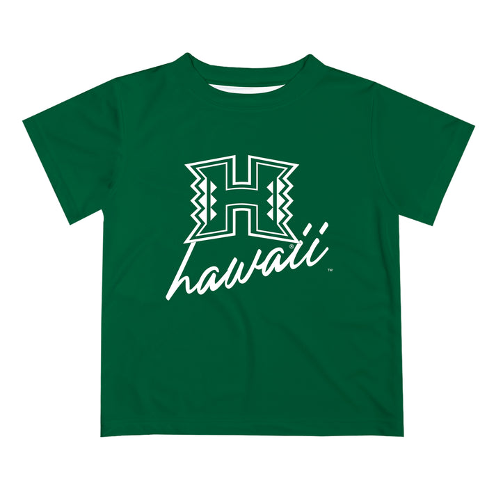 Hawaii Rainbow Warriors Vive La Fete Script V1 Green Short Sleeve Tee Shirt