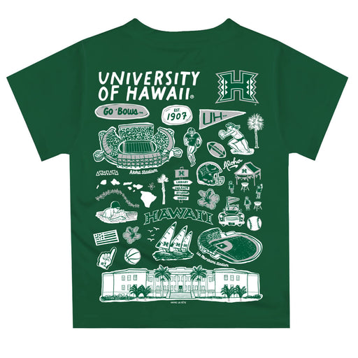 Hawaii Rainbow Warriors Hand Sketched Vive La Fete Impressions Artwork Boys Green Short Sleeve Tee Shirt - Vive La Fête - Online Apparel Store