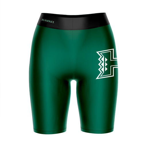 Hawaii Warriors Vive La Fete Game Day Logo on Thigh and Waistband Green and Black Women Bike Short 9 Inseam