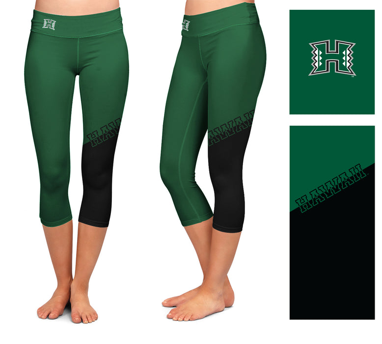 Hawaii Warriors Vive La Fete Game Day Collegiate Leg Color Block Women Green Black Capri Leggings - Vive La Fête - Online Apparel Store