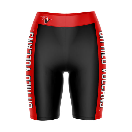 Hawaii Hilo Vulcans Vive La Fete Game Day Logo on Waistband and Red Stripes Black Women Bike Short 9 Inseam