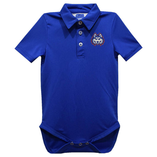 HCU Houston Christian Huskies Embroidered Royal Solid Knit Polo Onesie
