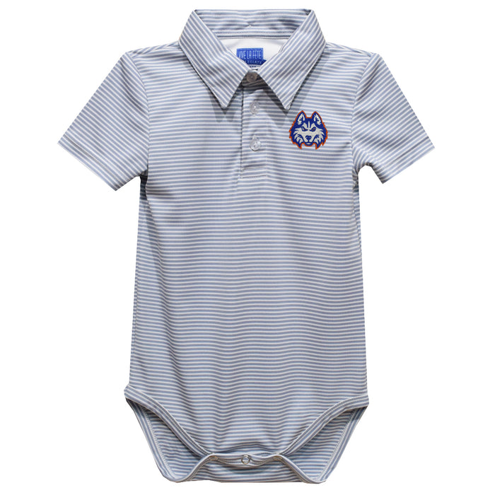 HCU Houston Christian Huskies Embroidered Gray Stripe Knit Boys Polo Bodysuit