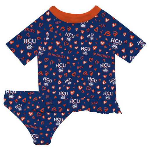 HCU Houston Christian Huskies Vive La Fete All Over Logo Blue Long Sleeve Bikini Set