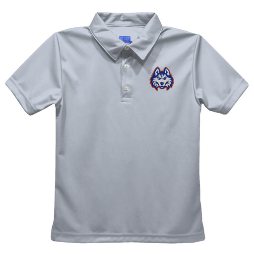 HCU Houston Christian Huskies Embroidered Gray Short Sleeve Polo Box Shirt