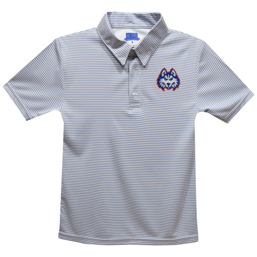 HCU Houston Christian Huskies Embroidered Gray Stripes Short Sleeve Polo Box Shirt