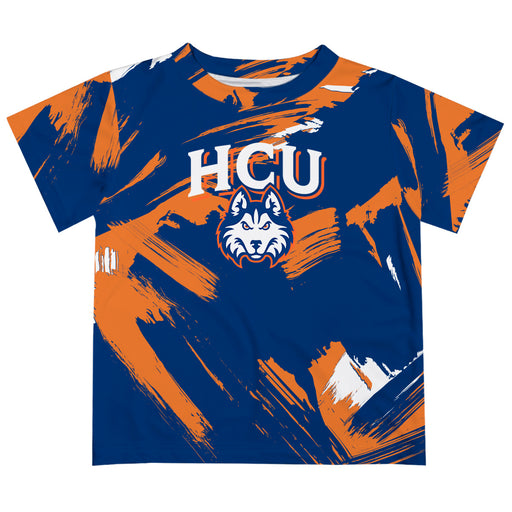 HCU Houston Christian Huskies Vive La Fete Boys Game Day Blue Short Sleeve Tee Paint Brush