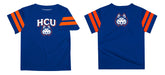 HCU Houston Christian Huskies Vive La Fete Boys Game Day Blue Short Sleeve Tee with Stripes on Sleeves - Vive La Fête - Online Apparel Store