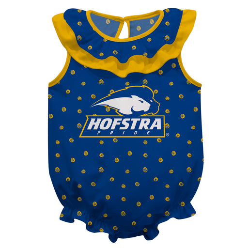 Hofstra Pride Swirls Blue Sleeveless Ruffle Onesie Logo Bodysuit