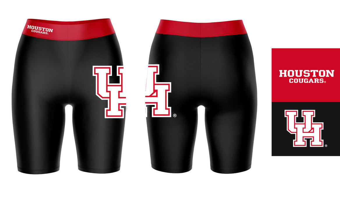 University of Houston Cougars Vive La Fete Game Day Logo on Thigh and Waistband Black and Red Women Bike Short 9 Inseam - Vive La Fête - Online Apparel Store
