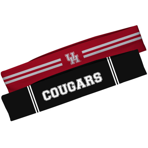 Houston Cougars Vive La Fete Girls Women Game Day Set of 2 Stretch Headbands Headbands Logo Red and Name Black