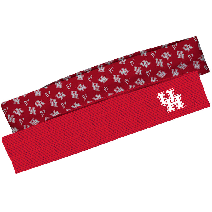 Houston Cougars Vive La Fete Girls Women Game Day Set of 2 Stretch Headbands Repeat Logo Red and Logo