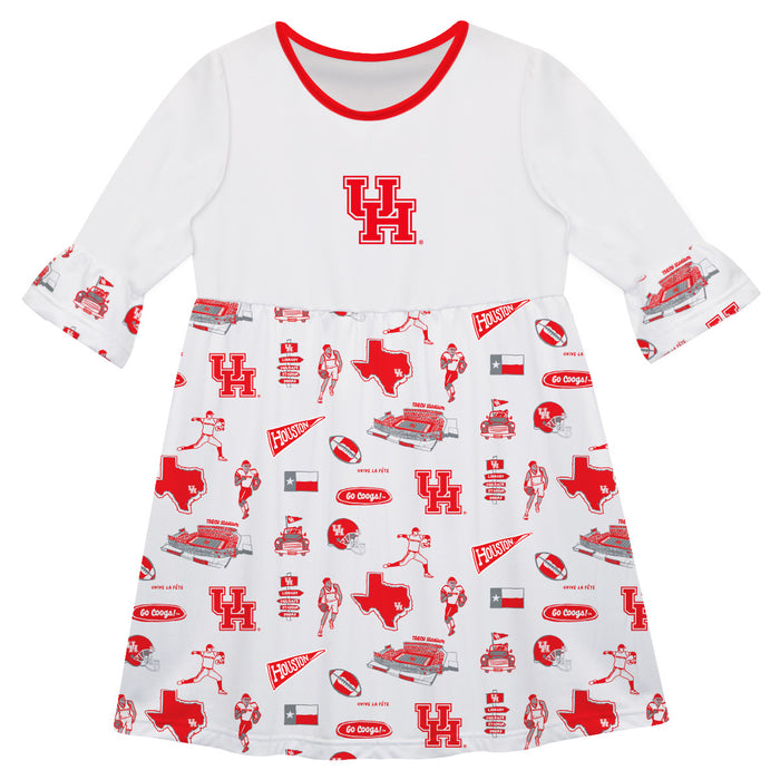 University of Houston Cougars 3/4 Sleeve Solid White Repeat Print Hand Sketched Vive La Fete Impressions Artwork on Skir