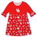 University of Houston Cougars 3/4 Sleeve Solid Red Repeat Print Hand Sketched Vive La Fete Impressions Artwork on Skirt