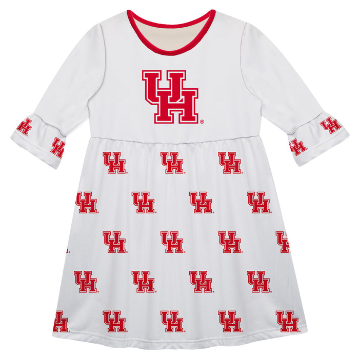 Houston Cougars Vive La Fete Girls Game Day 3/4 Sleeve Solid White All Over Logo on Skirt
