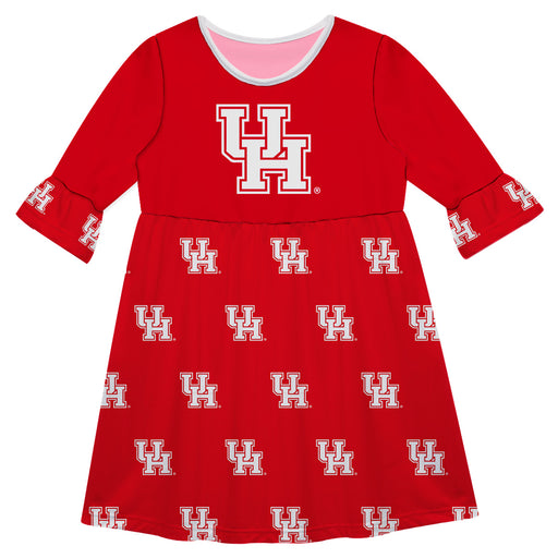 Houston Cougars Vive La Fete Girls Game Day 3/4 Sleeve Solid Red All Over Logo on Skirt