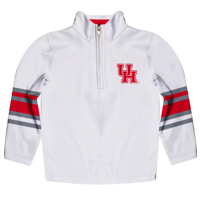 Houston Cougars Vive La Fete Game Day White  Fleece Quarter Zip Pullover Stripes on Sleeves