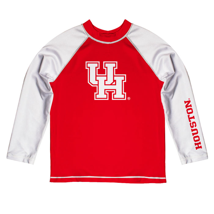 Houston Cougars Vive La Fete Red and White Long Sleeve Raglan Rashguard