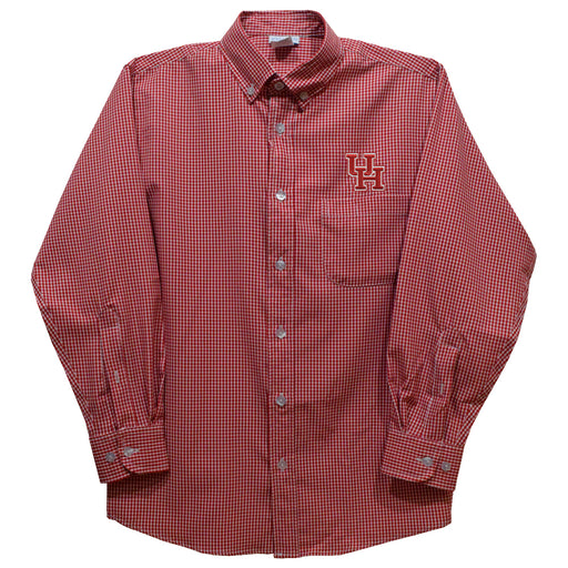University of Houston Cougars Embroidered Red Cardinal Gingham Long Sleeve Button Down