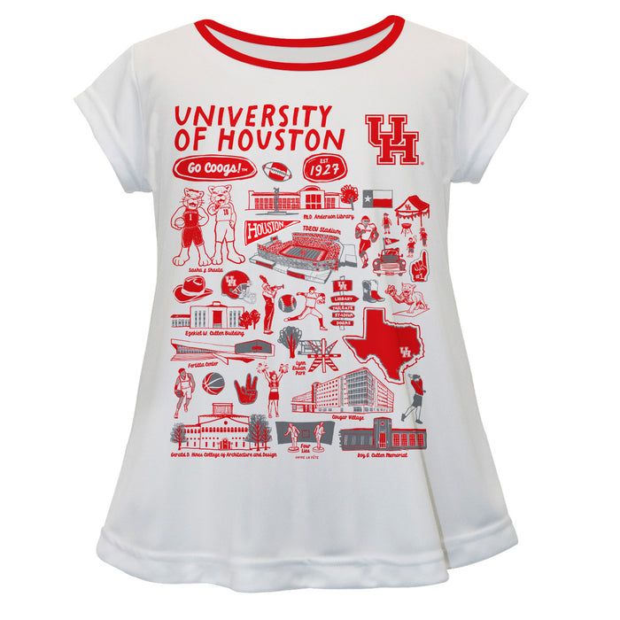 University of Houston Cougars Hand Sketched Vive La Fete Impressions Artwork White Short Sleeve Top