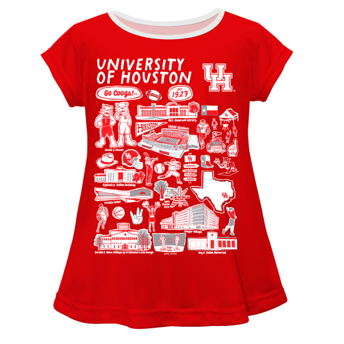 University of Houston Cougars Hand Sketched Vive La Fete Impressions Artwork Red Short Sleeve Top
