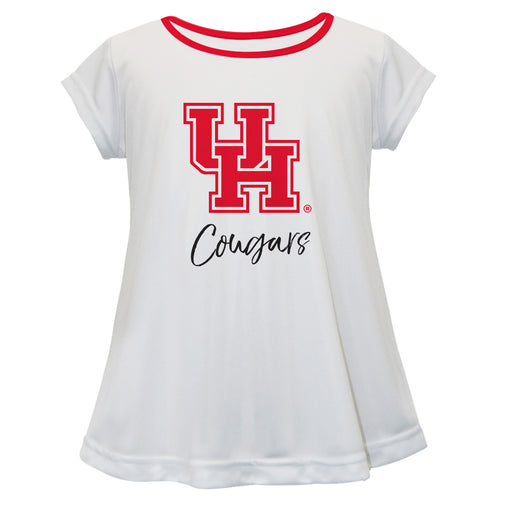 Houston Cougars Vive La Fete Girls Game Day Short Sleeve White Top with School Logo and Name