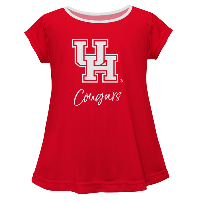 Houston Cougars Vive La Fete Girls Game Day Short Sleeve Red Top with School Logo and Name