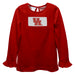University of Houston Cougars Smocked Red Knit Ruffle Long Sleeve Girls Tshirt