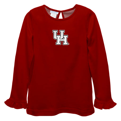 University of Houston Cougars Embroidered Red Knit Long Sleeve Girls Blouse