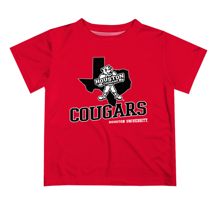 Houston Cougars Vive La Fete State Map Red Short Sleeve Tee Shirt