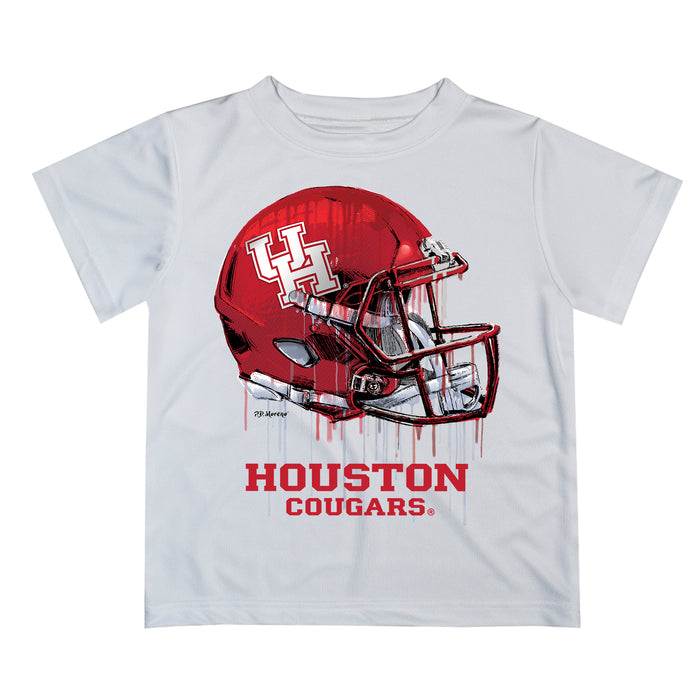 University of Houston Cougars Original Dripping Football Helmet White T-Shirt by Vive La Fete