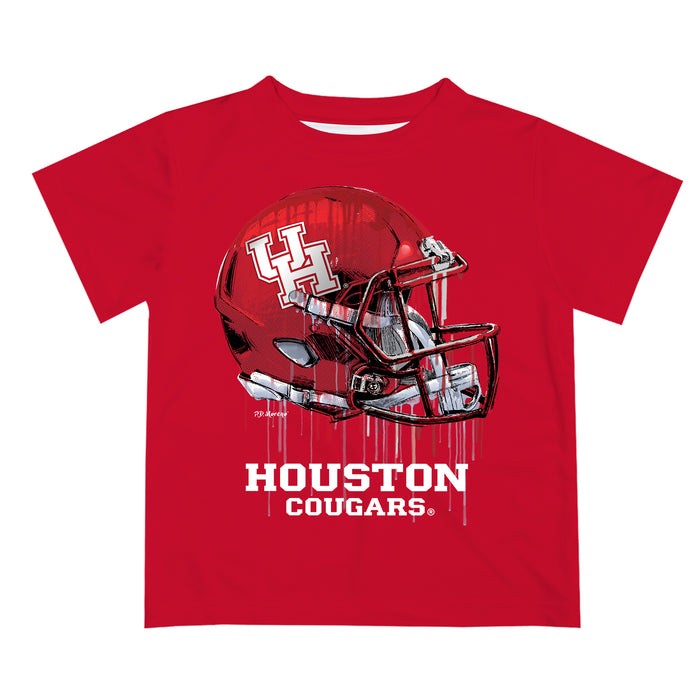 University of Houston Cougars Original Dripping Football Helmet Red T-Shirt by Vive La Fete
