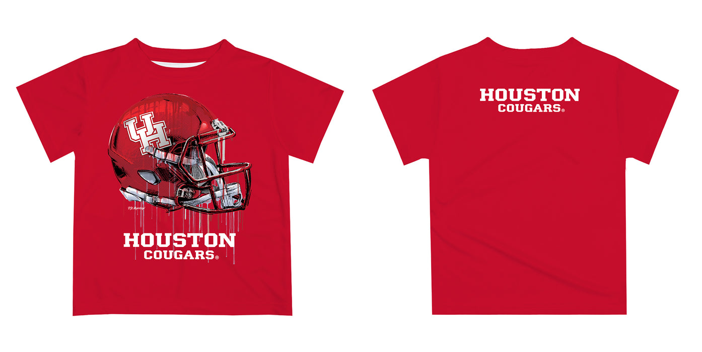 University of Houston Cougars Original Dripping Football Helmet Red T-Shirt by Vive La Fete - Vive La Fête - Online Apparel Store