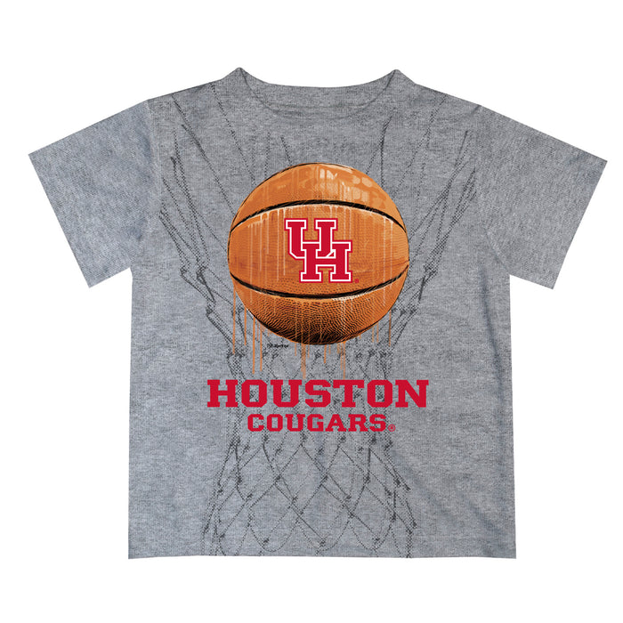 Houston Cougars Original Dripping Basketball Gray T-Shirt by Vive La Fete