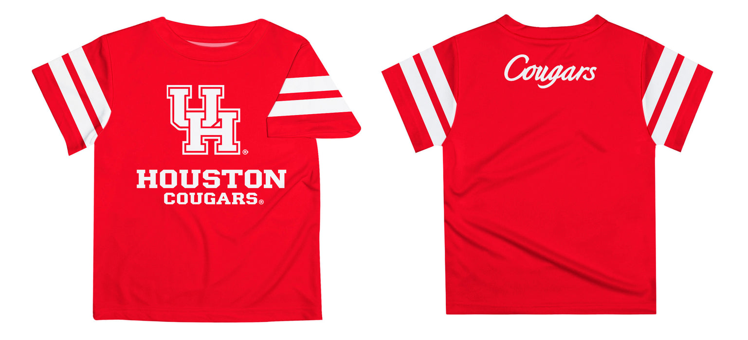 Houston Cougars Vive La Fete Boys Game Day Red Short Sleeve Tee with Stripes on Sleeves - Vive La Fête - Online Apparel Store