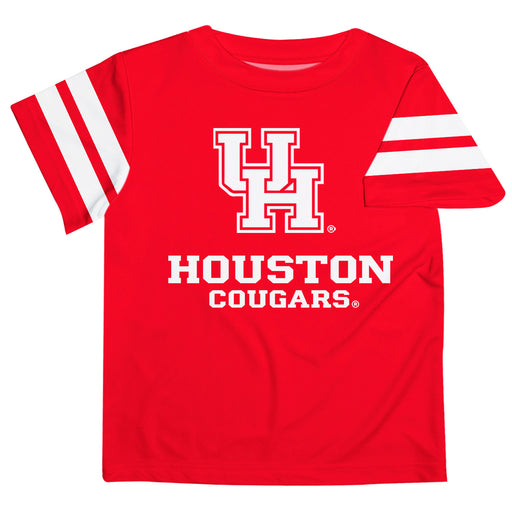 Houston Cougars Vive La Fete Boys Game Day Red Short Sleeve Tee with Stripes on Sleeves