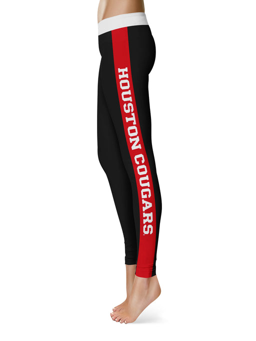 University of Houston Cougars Vive La Fete Game Day Collegiate Red Stripes Women Black Yoga Leggings 2 Waist Tights - Vive La Fête - Online Apparel Store