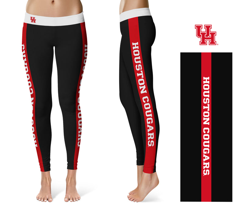 University of Houston Cougars Vive La Fete Game Day Collegiate Red Stripes Women Black Yoga Leggings 2 Waist Tights - Vive La Fête - Online Apparel Store