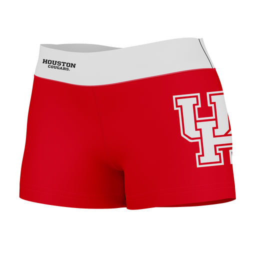 Houston Cougars Vive La Fete Logo on Thigh & Waistband Red White Women Yoga Booty Workout Shorts 3.75 Inseam