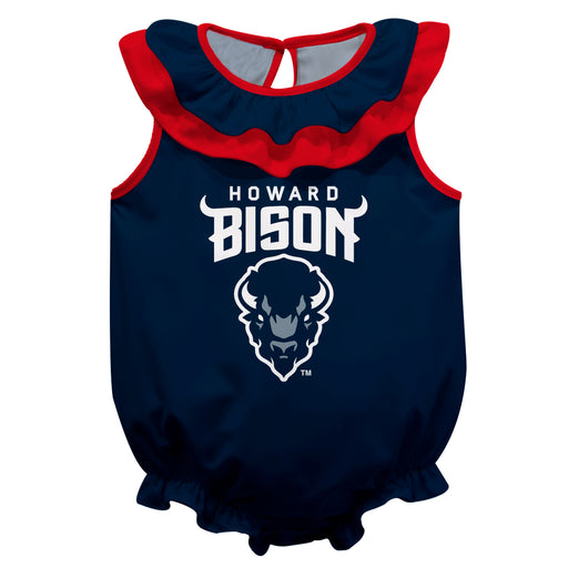 Howard University Bison Blue Sleeveless Ruffle Onesie Logo Bodysuit by Vive La Fete
