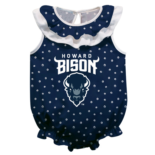 Howard University Bison Swirls Navy Sleeveless Ruffle Onesie Logo Bodysuit