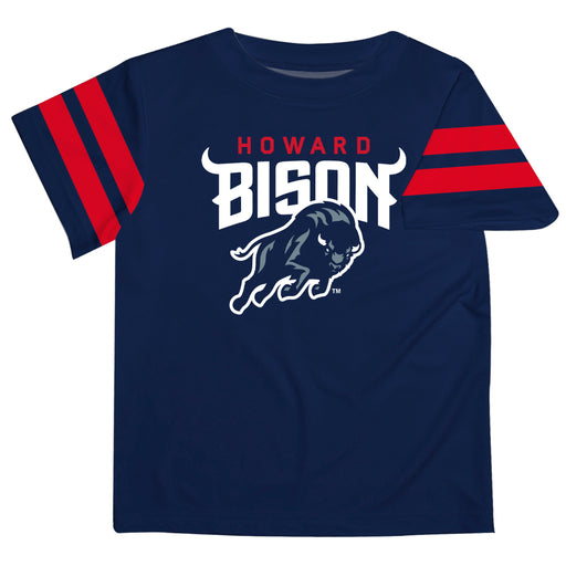 Howard University Bison Vive La Fete Boys Game Day Navy Short Sleeve Tee with Stripes on Sleeves - Vive La Fête - Online Apparel Store