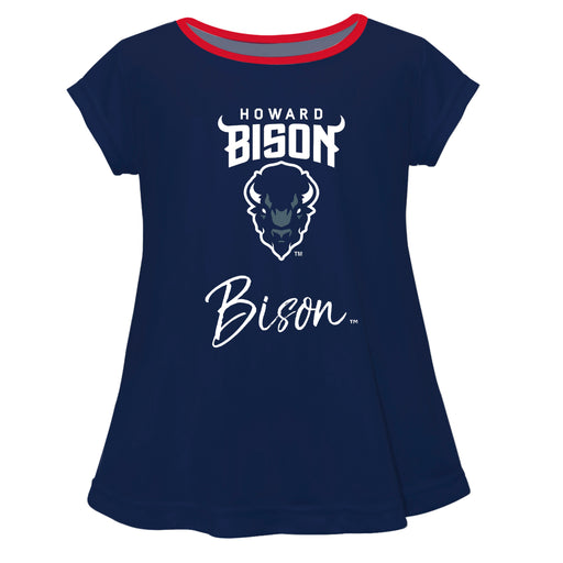Howard University Bison Vive La Fete Girls Game Day Short Sleeve Navy Top with School Logo and Name - Vive La Fête - Online Apparel Store